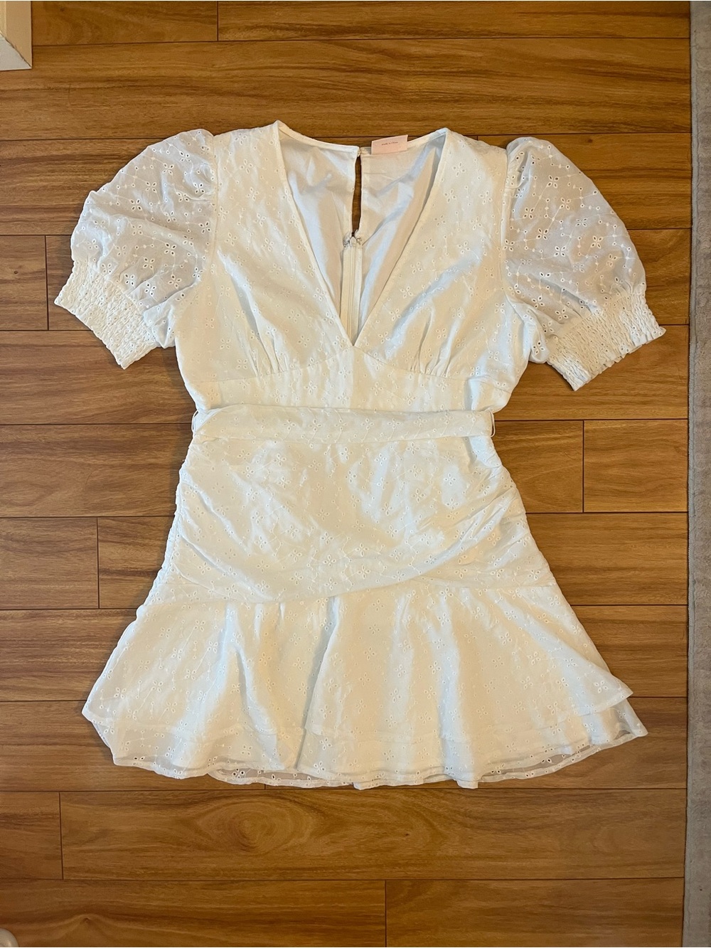 Showpo. White Eyelet Puff Sleeve Mini Dress